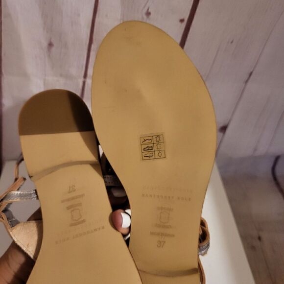 NEW Nantucket Soles Pewter Leather "Map Cut-out" Thong Slide Sandals 7m/37 $140N - Picture 11 of 11